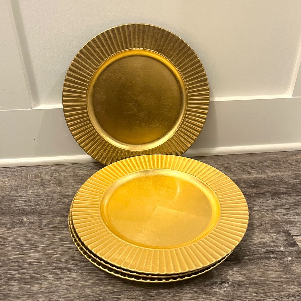 Lenox Gold Fluted Rim Charger Plates Set of‎ 4 Metallic 13 Inch Dinner Decor